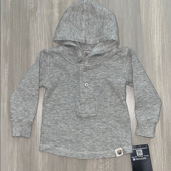 Wes and Willy NWT Hooded Waffle Shirt in Grey - Picture 1 of 5